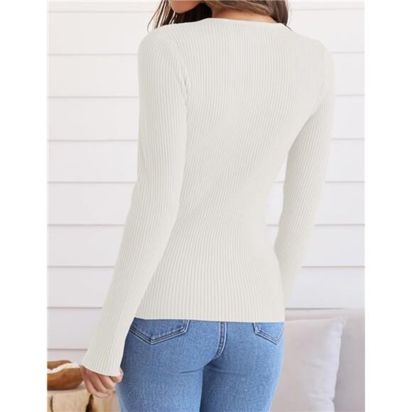 Women's Long Sleeve Crewneck Shirts - Fall Knit Sweater, Slim Fitted Casual - Picture 5 of 7